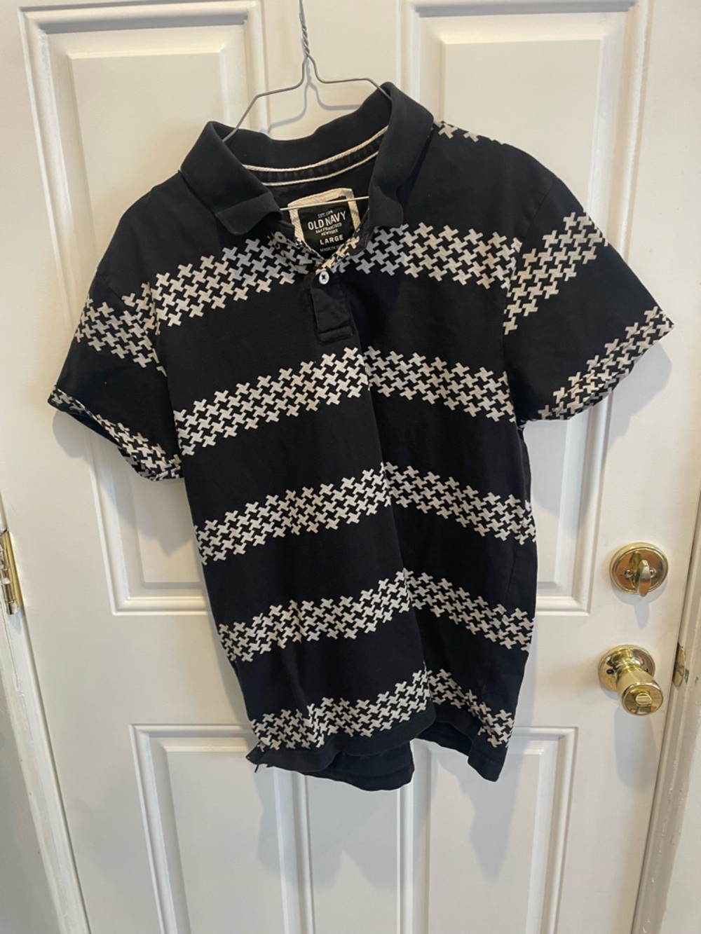 Old Navy Black and White Houndstooth Polo